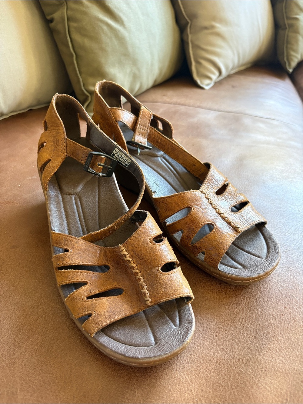 Keen Women's Brown Cutout Leather Sandals with Ankle Strap